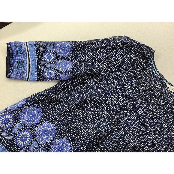 Boden Women 10 Navy Floral Blouse Pin Tucked Front Sheer 3/4 Sleeve Cottage Core - Picture 2 of 11